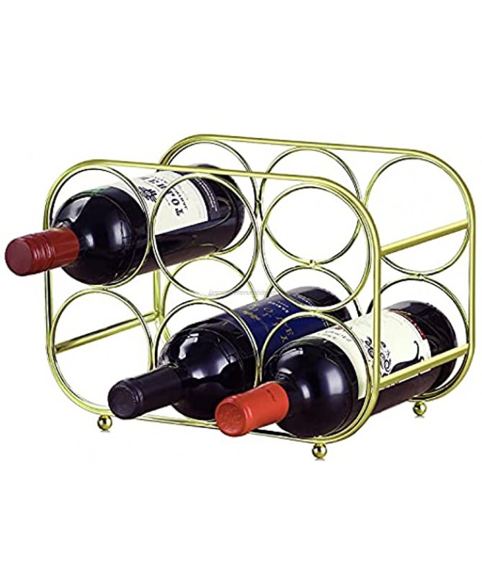6 Bottles Metal Wine Rack for Countertop or Tabletop 2 Tier Freestanding Wine Organizer Holder Wine Storage Shelf Stand for Kitchen Pantry Cabinet Wine Cellar Bar Basement Gold