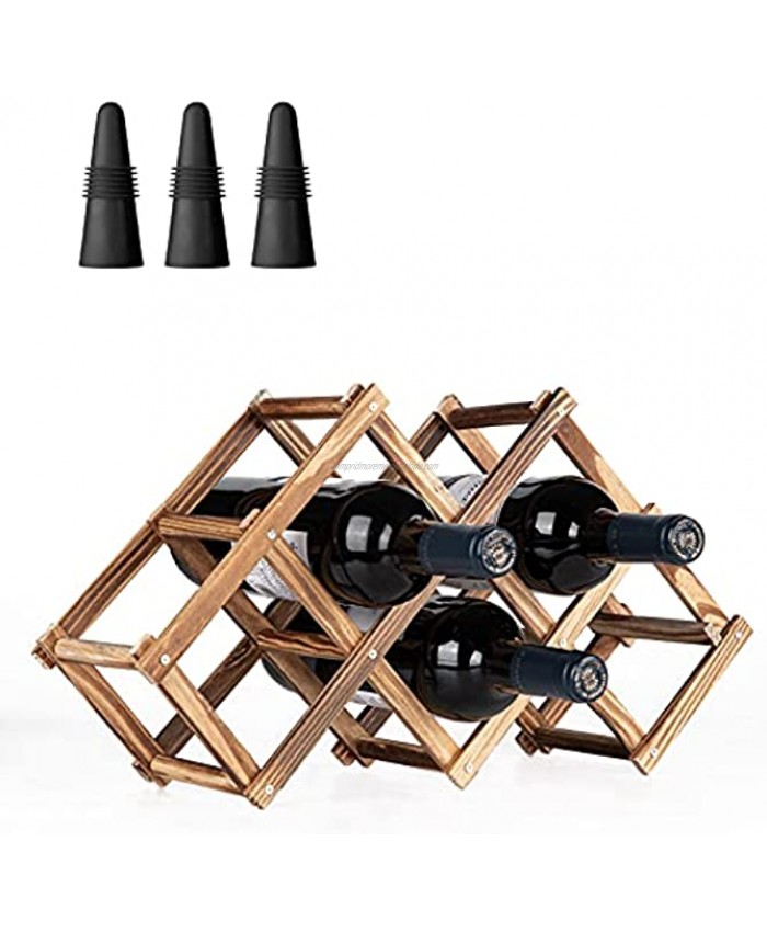 COSYLAND Wood Wine Rack Freestanding with Stoppers 6 Bottle Wooden Racks Cellar Foldable Stackable Storage Countertop Tabletop Stand Holder Display Shelf for Home Kitchen Bar Cabinets