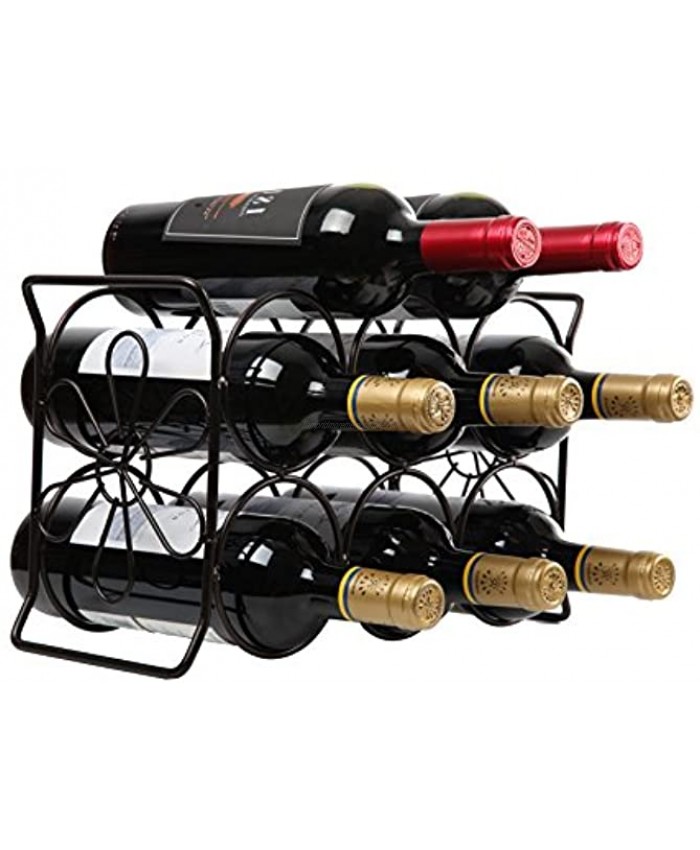 Finnhomy 6 Bottle Wine Rack with Flower Pattern Wine Bottle Holder Free Standing Wine Storage Rack 2-Way Storage Original Design Iron Brozen