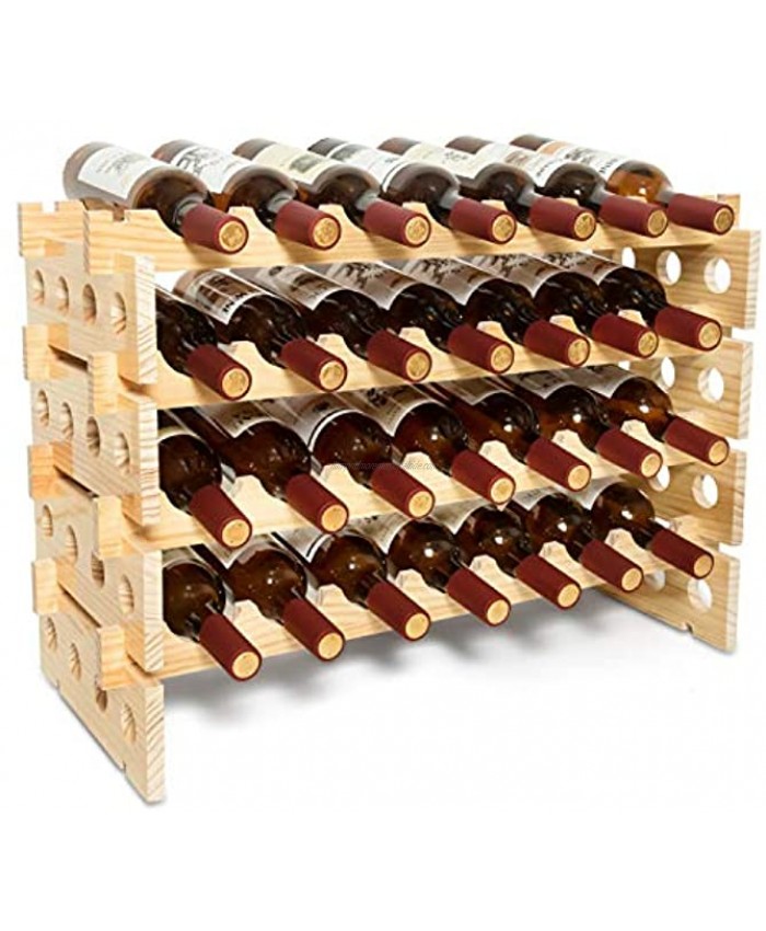 June Fox Modular Wine Racks Free Standing Floor Stackable Wooden Wine Holders Stander Storage for Floor Countertop Tabletop Four-Layer 28 Bottle Capacity
