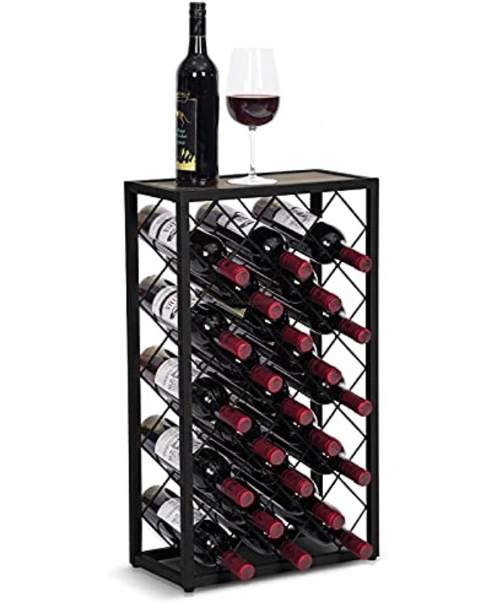 KATDANS Wine Rack Freestanding Floor-23 Wine Bottle Holder Wooden Display Table Top Wine Storage Wine Cabinet Organizers Weathered Oak Matte Black Metal KS014