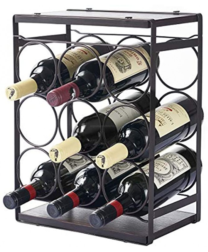 MEIQIHOME Wood Countertop Wine Rack 9 Bottles Tabletop Wine Bottle Holder Metal Frame No Need Assembly