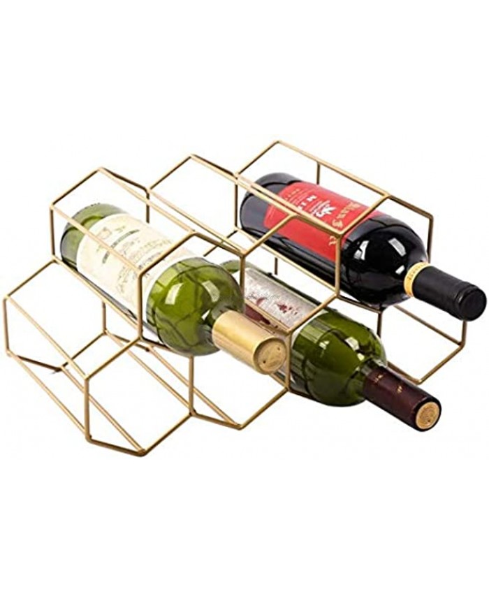 Modern Contemporary Rustic Minimalist Gold Color Free Standing Sturdy 9 Bottle Countertop Table Top Wine Rack Wine Holder Wine Storage with No Assembly Required