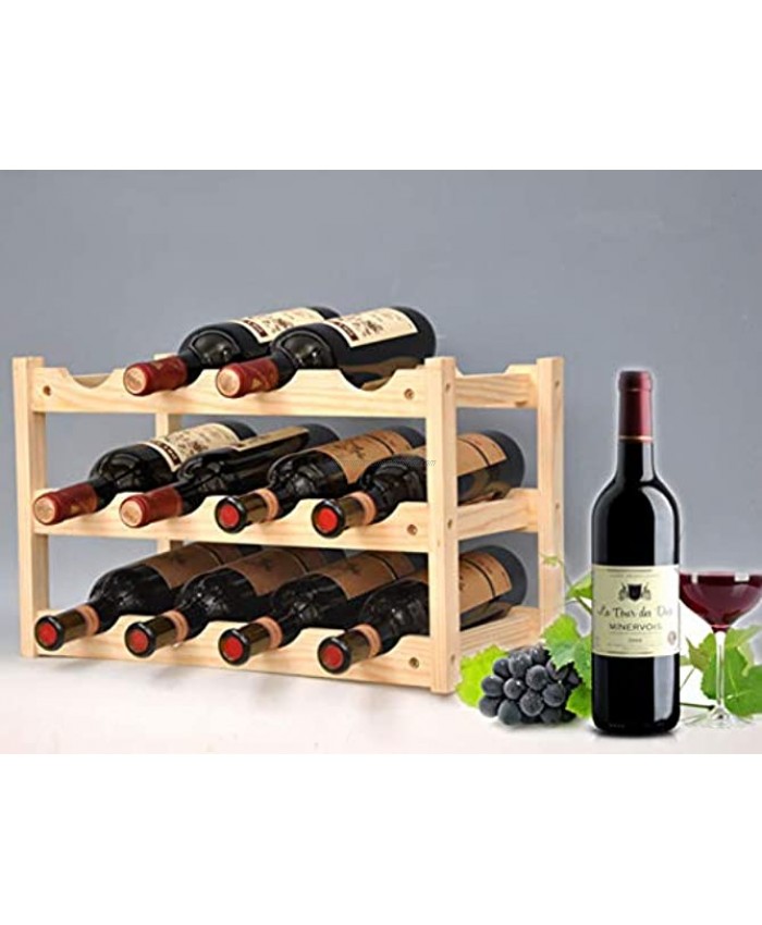 Pine Wine Holder Wood Wine Rack Wine Shelf Wine Cabinet Display Stand for Home Living Room Kitchen Bar Solid Wood Manual Assembly 3 Layer 12 Bottles