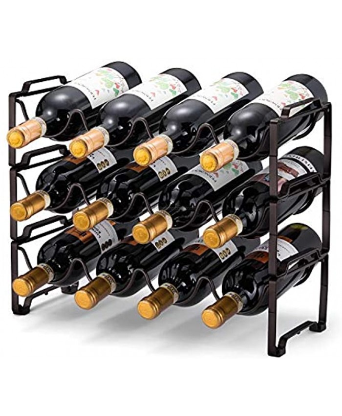 Simple Trending 3-Tier Stackable Wine Rack Standing Bottles Holder Organizer Wine Storage Shelf Towel Rack for Kitchen Pantry Cabinet Hold 12 Bottles Bronze