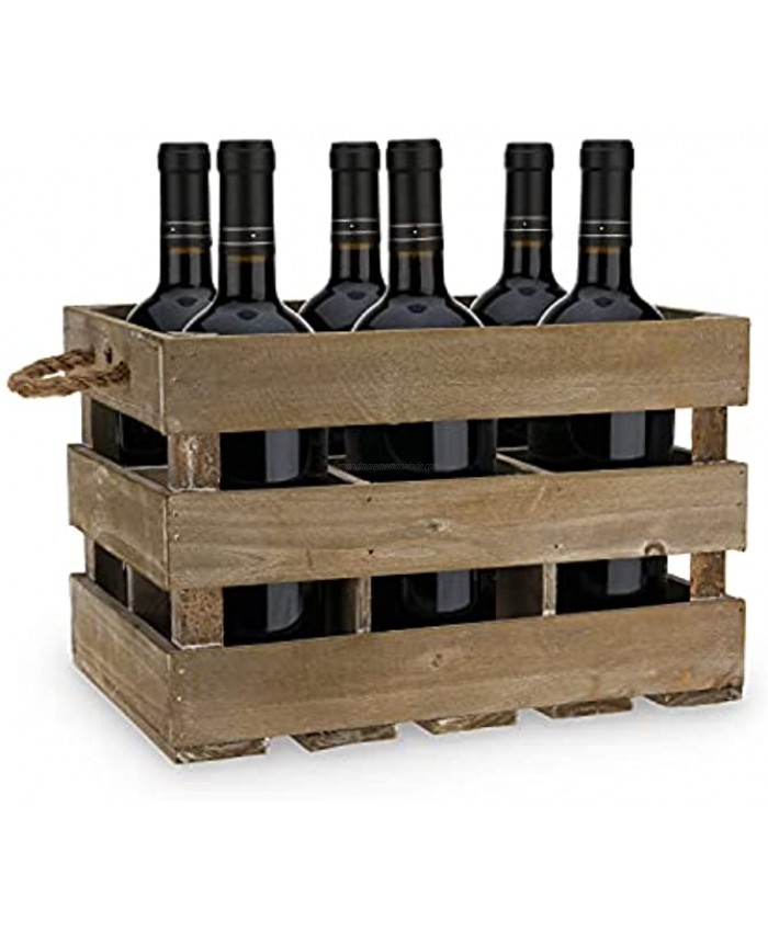 Twine 4281 Farm House Decor Wood Wine Holder Rustic Farmhouse Wooden 6 Bottle Crate Dark wood