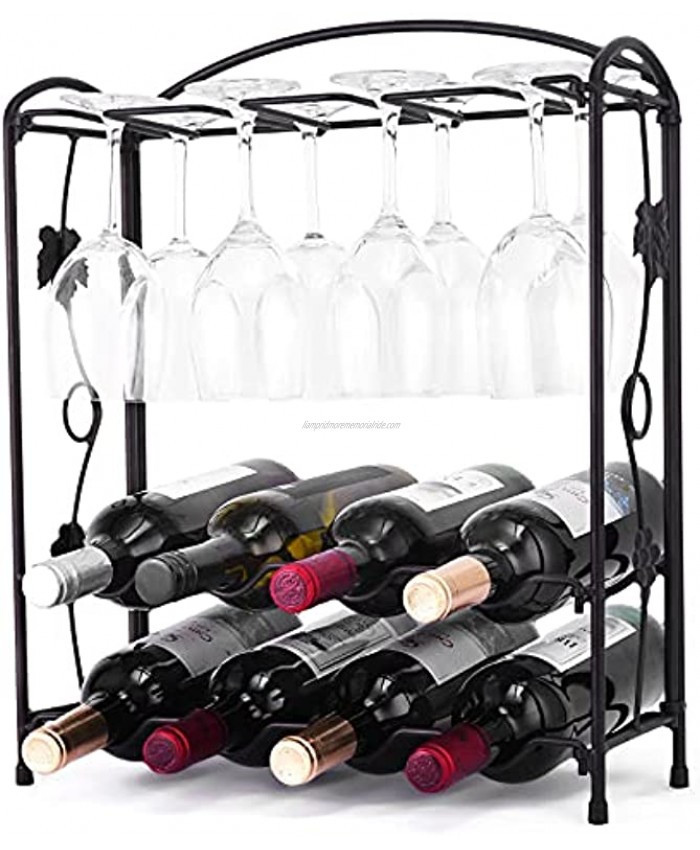 Wine Rack with Glass Holder Wine Racks Countertop HOWDIA Metal Table Top Wine Glass Holder for 8 Bottles and 8 Wine Glasses Storage Shelf Perfect for Bar Cellar Cabinet Countertop Home Kitchen