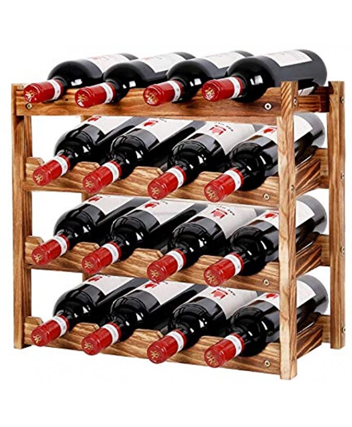 YCOCO 4 Tier 16 Bottle Wood Wine Bottle Holder,Wine Rack Tabletop,Wine Shelf Freestanding Countertop for Pantry Cabinet Bar,Brown