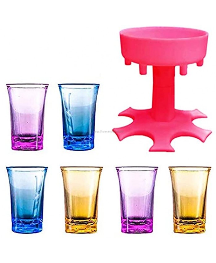 6 Ways Shot Dispenser and Carrier with 6 Cups Multiple 6 Shots Dispenser for Filling Liquids Six Shot Dispenser Candy and Carrier Bar Shot Dispenser Cocktail Dispenser Pink-with 6 cups