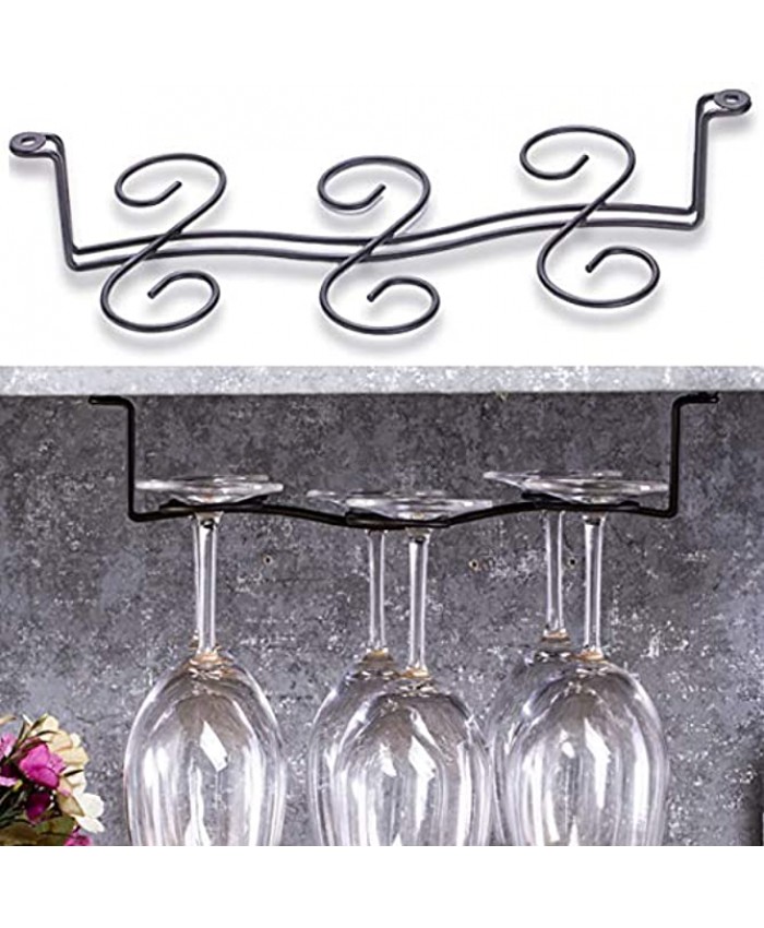 Buytra 2 Pack Under Cabinet Wine Glass Rack Stemware Holder for Home Bar Holds up to 6 Glasses
