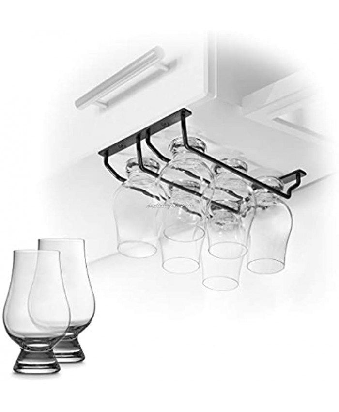 CairnCradle Whiskey Glass Rack Under Cabinet Whisky Tasting Glasses Holder Storage Hanger Metal Organizer for Bar Kitchen 2 Across x 3 Deep Matte Black