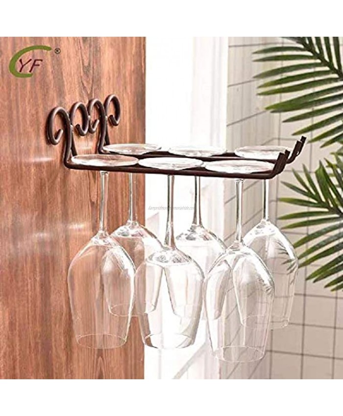DBYAN Wine Glass Rack,Vintage Style Rubbed Bronze 2 Rows Stainless Steel Wall-Mounted Stemware Hanging Wine Glass Hanger Holder for Valentine Gift Bar Home Cafe