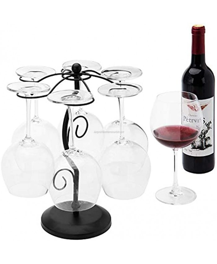 MyGift 6-Hook Artistic Elegant Freestanding Black Metal Countertop Wine Glass Holder Stand Stemware Rack Air Drying System Tree Display