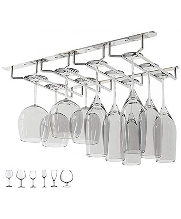 Newthinking Wine Glass Rack Under Cabinet Stainless Steel Stemware Rack Hanging Stemware Holder for Cabinet Kitchen Bar Four Rows