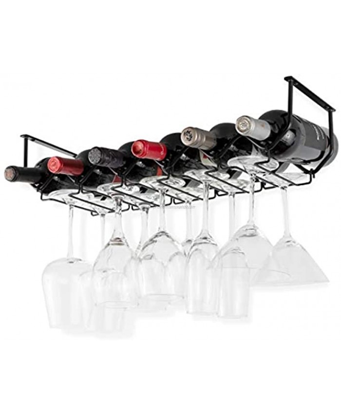 Wallniture Piccola Under Cabinet Wine Rack & Glasses Holder Kitchen Organization with 6 Bottle Organizer Metal Black