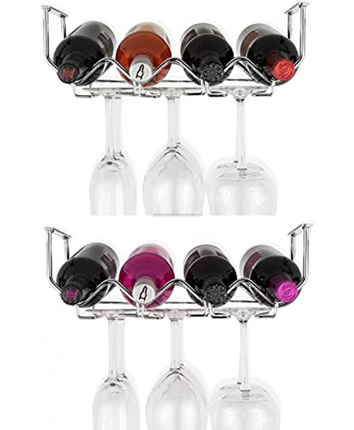 Wallniture Piccola Under Cabinet Wine Rack with Glasses Holder for Kitchen Storage Wine Glass and Bottle Organizer Set of 2 Chrome