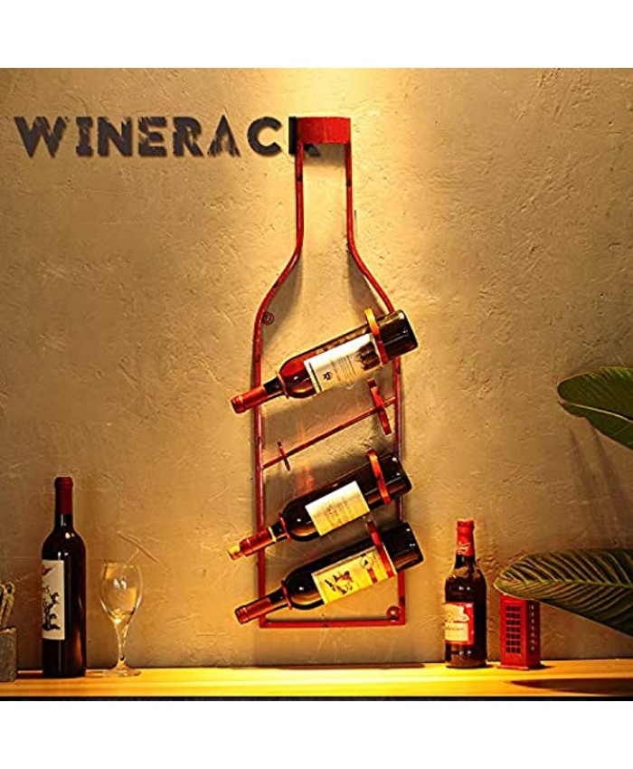 Gluck Plants Hanging Wine Rack,Wall Mounted Metal Wine Rack Organizer for 4 Bottles.Wine Shape Elegant and Simple Rustic Wine Storage Holders Stands
