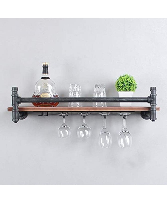 Industrial 30 Wall Mounted Wine Racks with 5 Stem Glass Holders for Wine Glasses,1-Tier Storage Wood Shelf,Mugs Rack,Bottle & Glass Holder,Wine Storage Display Rack,Home DécorStyle A