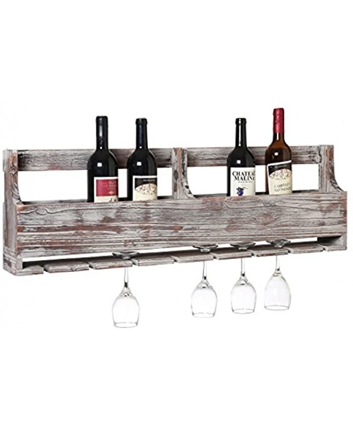 MyGift Distressed Gray Barnwood Wall-Mounted Stemware Glasses & Wine Bottle Display Rack