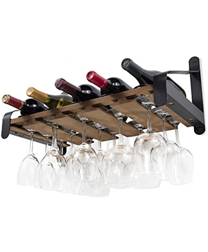 Rustic State Wall Mounted Wood Wine Rack or Liquor Bottle Storage Holders | Stemware Racks Organizer Walnut