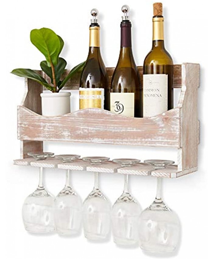 Ten Petals Mounted Rustic Wine Rack Cedar-Wood Floating Kitchen Wine Storage Farmhouse Bar Area Housewarming Gift White