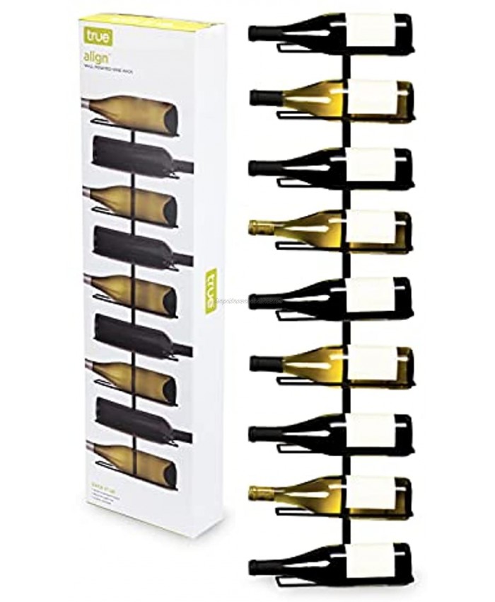 True Align Wall-Mounted Rack Black Wrought Iron Minimalist Modern Display Alcohol Storage Solution Holds Nine Standard Wine Bottles 9 Holder