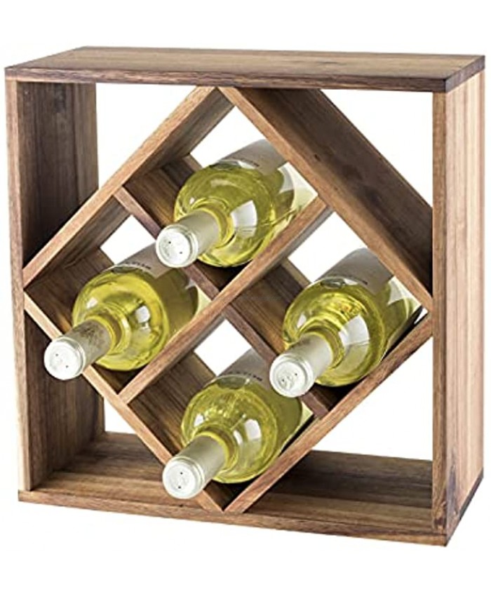 Twine Country Home Wood Wine Rack Freestanding Classic Style Wine Bottle Storage Stained Acacia Wood Holds 8 Bottles of Wine or Liquor 13 x 13 x 5.8 Set of 1