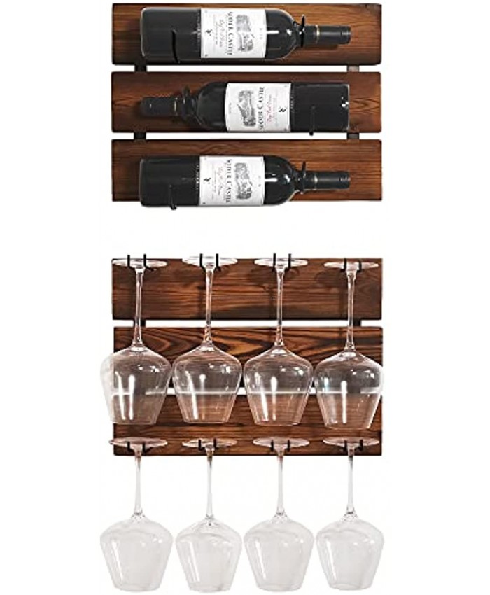 Wall Mounted Wine Racks Hanging Wood Wine Rack Holds 3 Wine Bottles and 8 Stemware Glass Holder Home & Kitchen Décor Storage Rack Rustic Brown