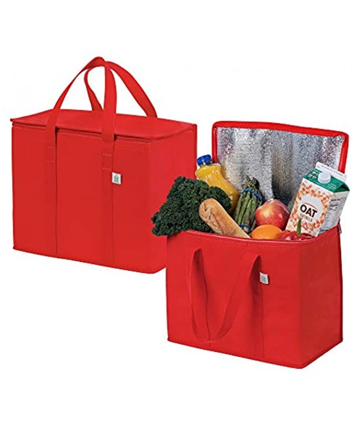 2 Red Insulated Reusable Grocery Bags by VENO Heavy Duty Collapsible W  Zipper