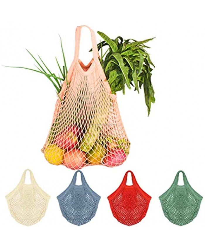 5Pcs Net Cotton String Shopping Bag Reusable Mesh Market Tote Organizer