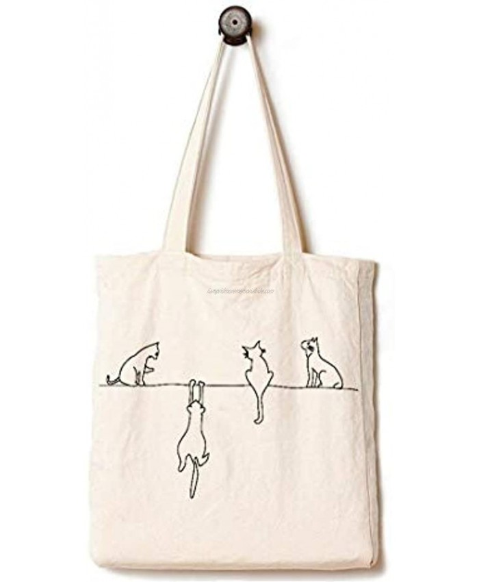 Andes Heavy Duty Reusable Canvas Tote Bag Handmade from 12-ounce 100% Cotton Perfect for Shopping Laptop School Books Four Cats White