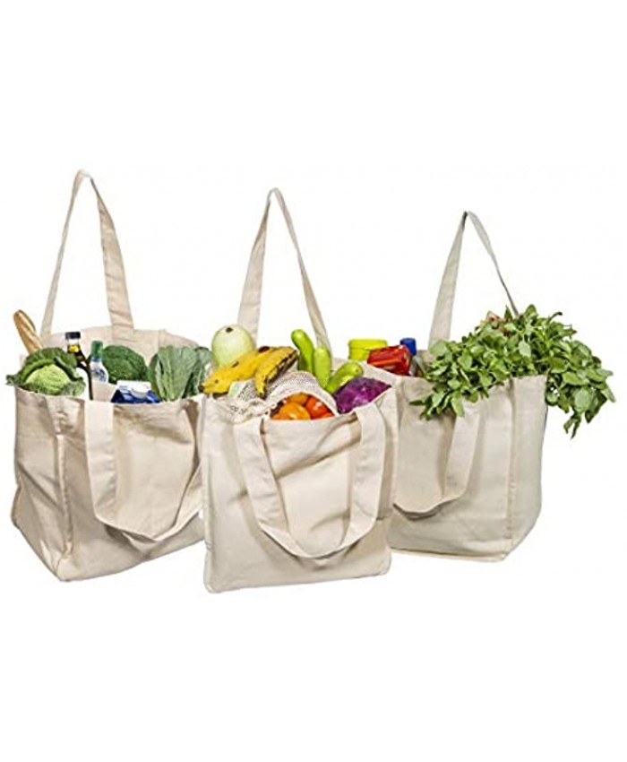 Best Canvas Grocery Shopping Bags Canvas Grocery Shopping Bags with Handles Cloth Grocery Tote Bags Reusable Shopping Grocery Bags Organic Cotton Washable & Eco-friendly Bags 3 Bags