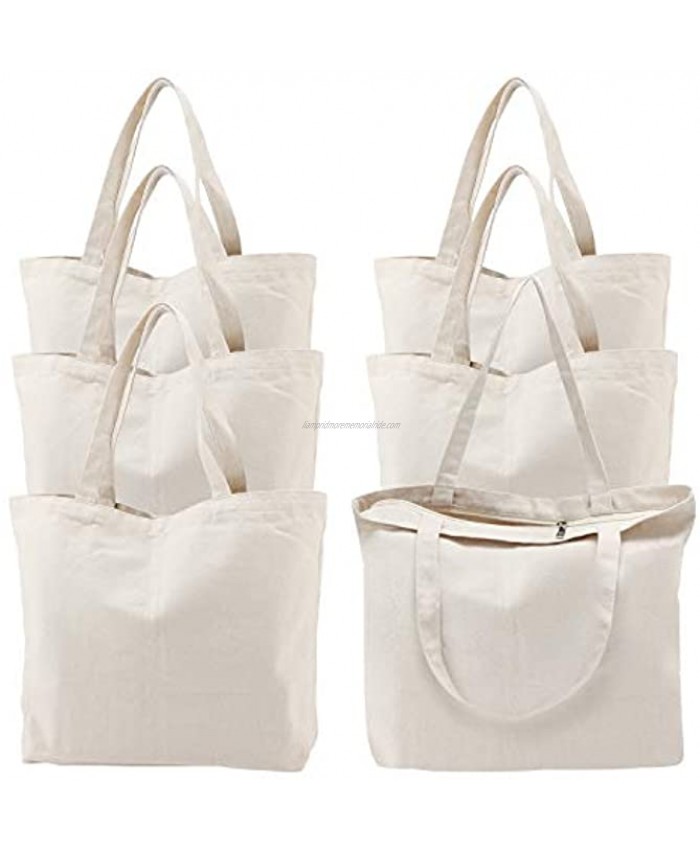 Canvas Tote Bag with Zipper 6 Packs Segarty 16x15 inch Bags with Handle Reusable Washable Grocery Shopping Bags Plain Bags for Women Teacher Kids DIY Art Crafts Painting Embroidery Decoration