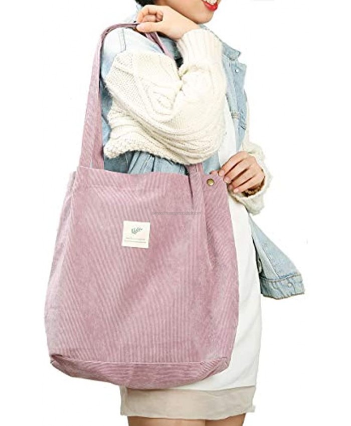 Cloele Corduroy Tote Bag for Women Girls Kids Shoulder Bag with Inner Pocket For Work Beach Lunch Travel And Shopping Grocery Pink