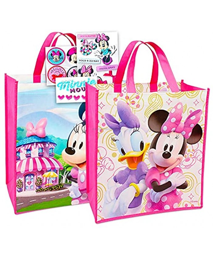 Disney Minnie Mouse Tote Bags Value Pack -- 2 Reusable Large Tote Grocery Party Bags Featuring Minnie Mouse