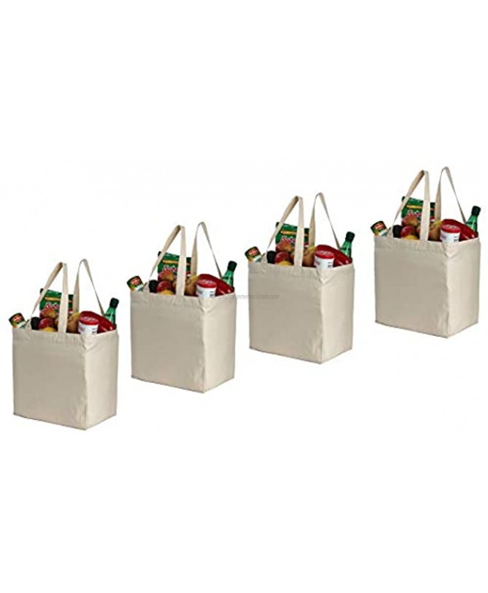 Earthwise Cotton Canvas Reusable Shopping Grocery Bag Tote Biodegradable 4 Pack Natural