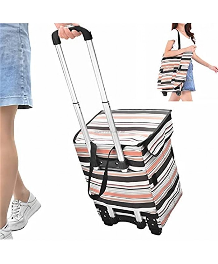 Fineget Foldable Shopping Grocery Cart Bag On 2 Wheels Waterproof Lining Folding Rolling Utility Trolley Collapsible Tote for Women Senior Beach Picnic Laundry Duffel Teacher Food Cooking Delivery