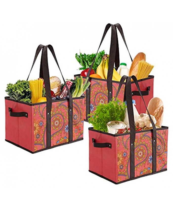 Foraineam Reusable Grocery Bags Durable Heavy Duty Grocery Totes Bag Collapsible Grocery Shopping Box Bags with Reinforced Bottom Pack of 3