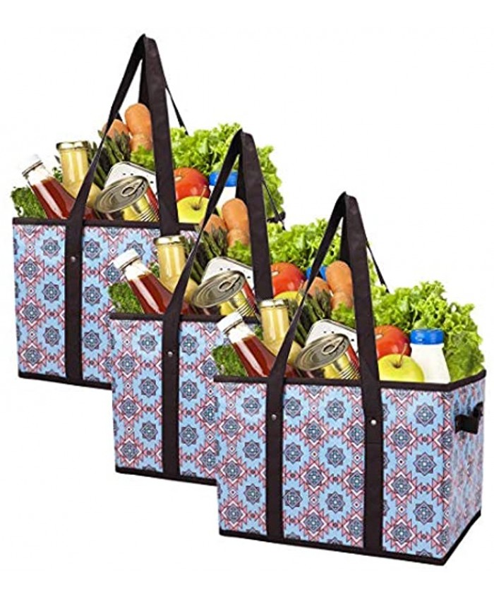 Foraineam Reusable Grocery Bags Set Durable Heavy Duty Tote Bag Collapsible Grocery Shopping Box Bag with Reinforced Bottom Pack of 3