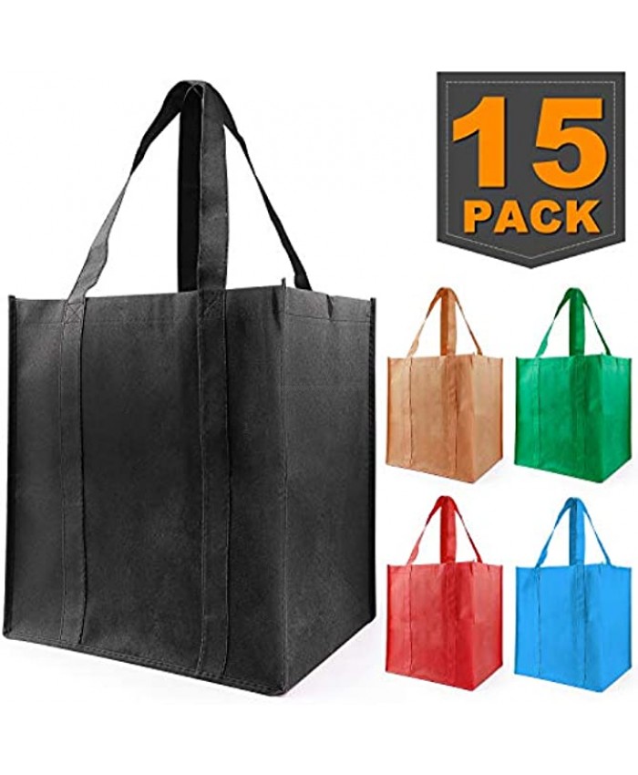 Grocery Bags Reusable Foldable Durable Heavy Duty Shopping Totes Washable Long Handles & Eco Friendly Reusable Shopping Bags 15 Pack