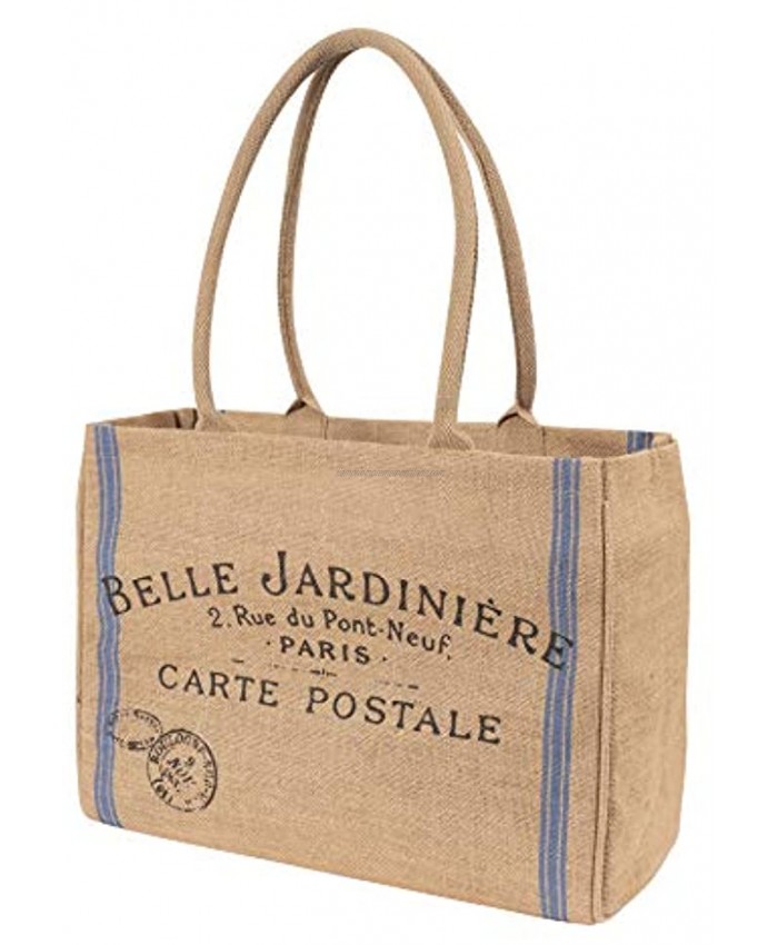 KAF Home Jute Market Tote Bag with Belle Jardiniere Print Durable Handle Reinforced Bottom and Interior Zipper Pocket Generous capacity 12.5 tall x 17 wide x 7 deep