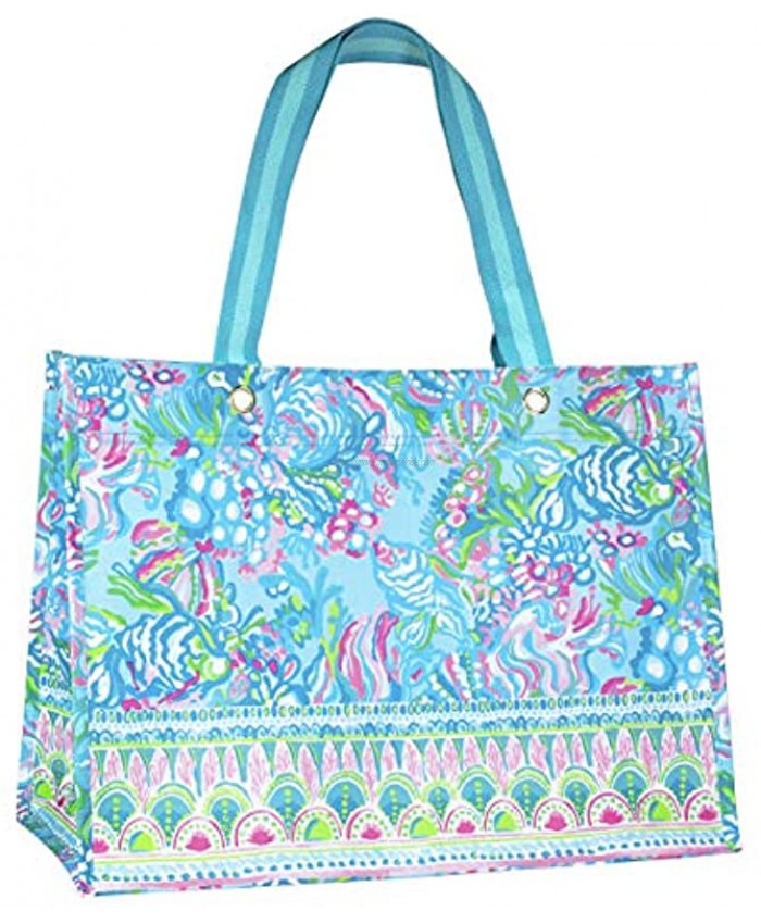 Lilly Pulitzer Blue Green XL Market Shopper Bag Oversize Reusable Grocery Tote with Comfortable Shoulder Straps Aqua La Vista