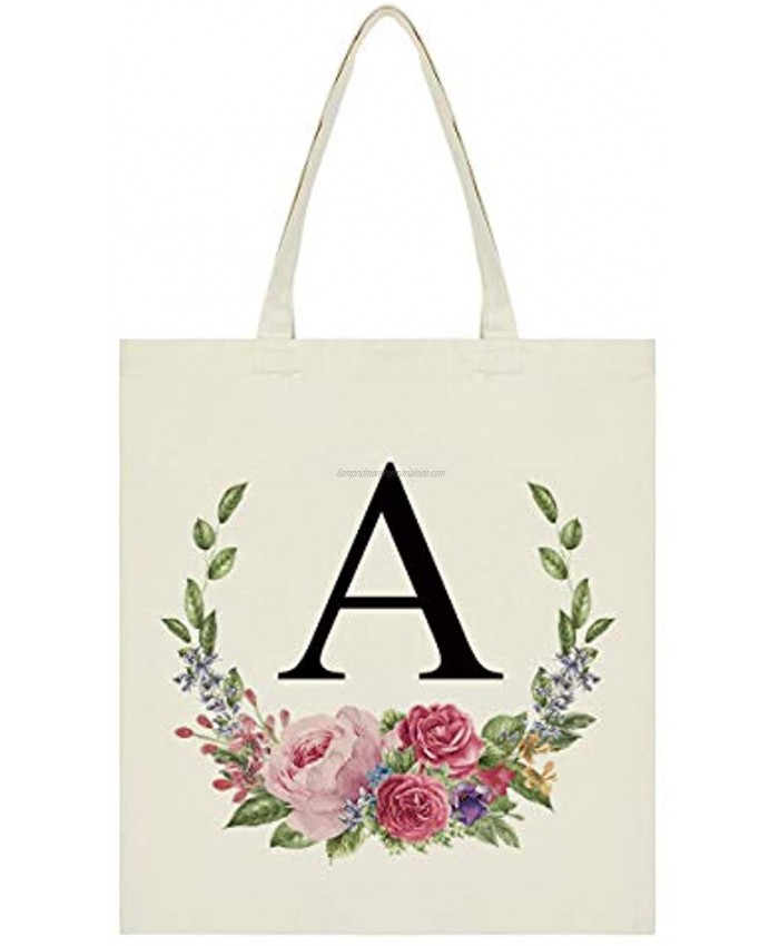 Personalized Tote Bag Floral Initial Canvas Tote Bag Bridesmaids Bags for Women Monogram Bag for Bridesmaids Wedding Bachelorette Party Letter A