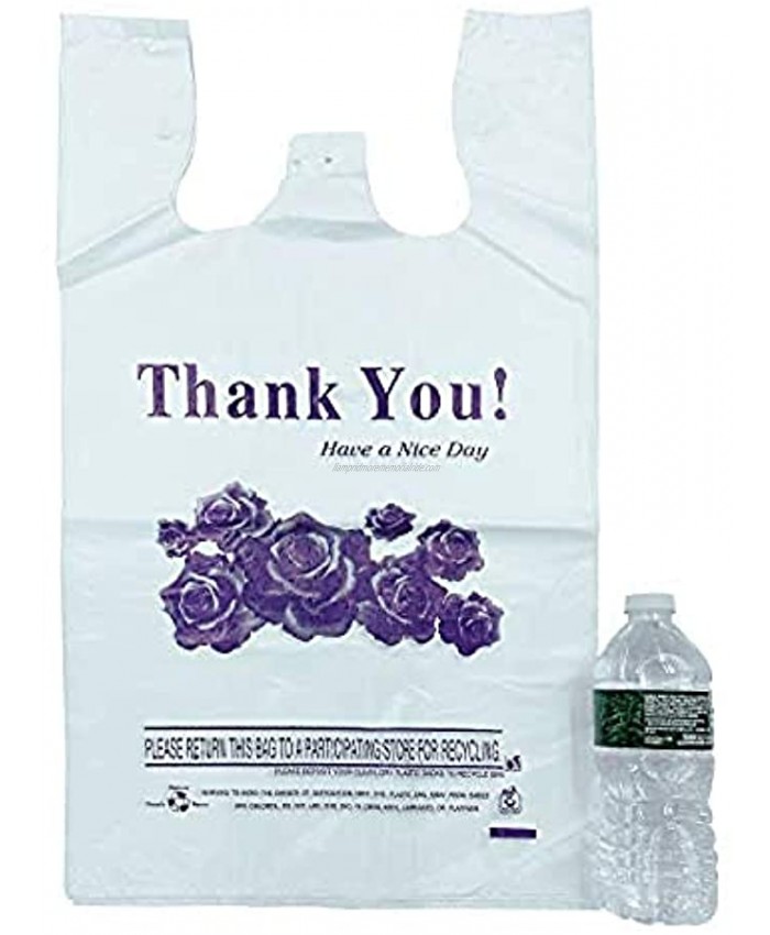 R Noble Heavy Duty 12“✖️23”✖️7”Purple Flower Thank You Reusable Disposable Grocery T-Shirt Plastic Bags 200 Counts 17Mic