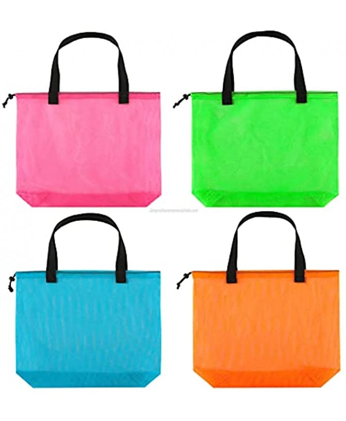 Reusable 4Pack Colorful Mesh Beach Tote Bags ,Mesh Shopping Bag With Drawstring For Travel,Toys,Gift Or Laundry …
