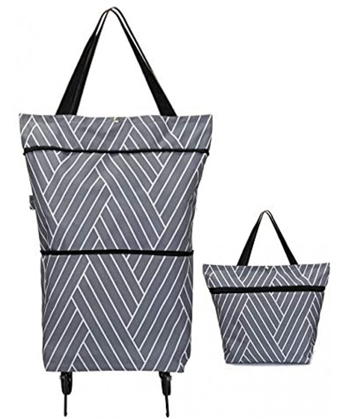 Reusable Grocery Bags with Wheels Foldable Shopping Bags Waterproof & StrongGrey Line