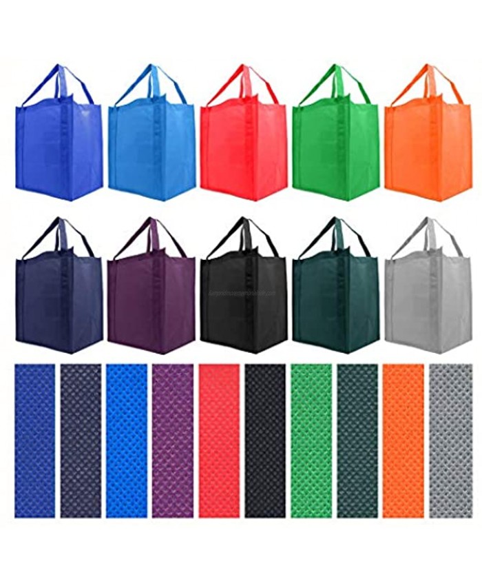 Reusable Reinforced Handle Grocery Tote Bag Large 10 Pack 10 Color Variety
