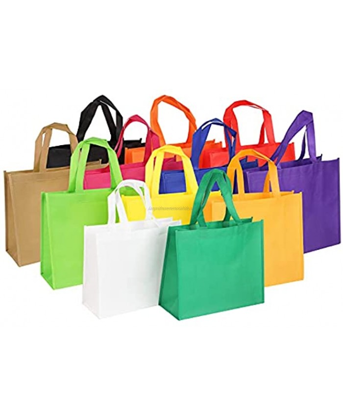 Shindel 12PCS Reusable Shopping Bags Colorful Canvas Tote Bags Non-Woven Bag 13 x 11 inch