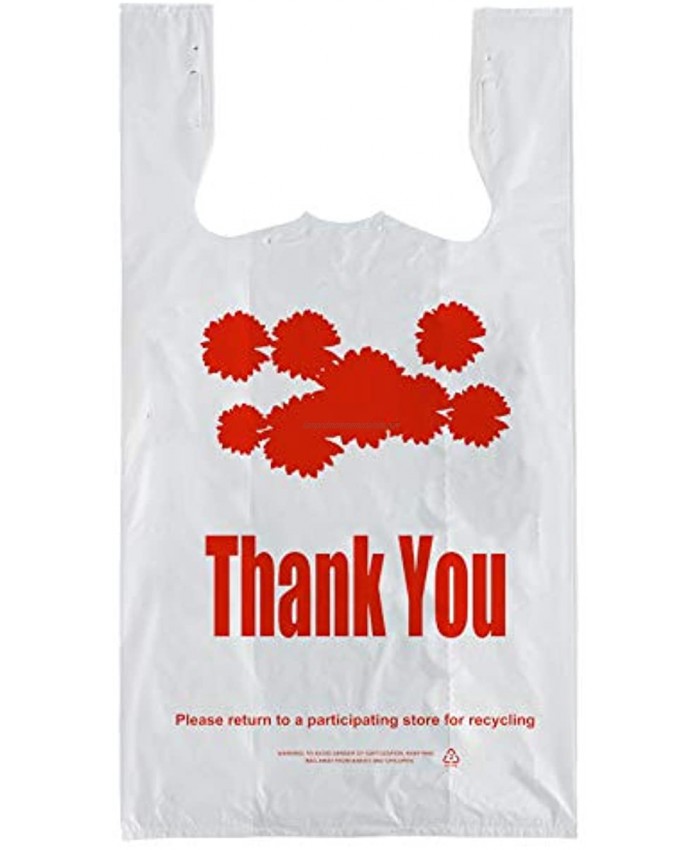 Shopping Bags red Flower Thank You Plastic t-Shirt Bag 308 Count in Box