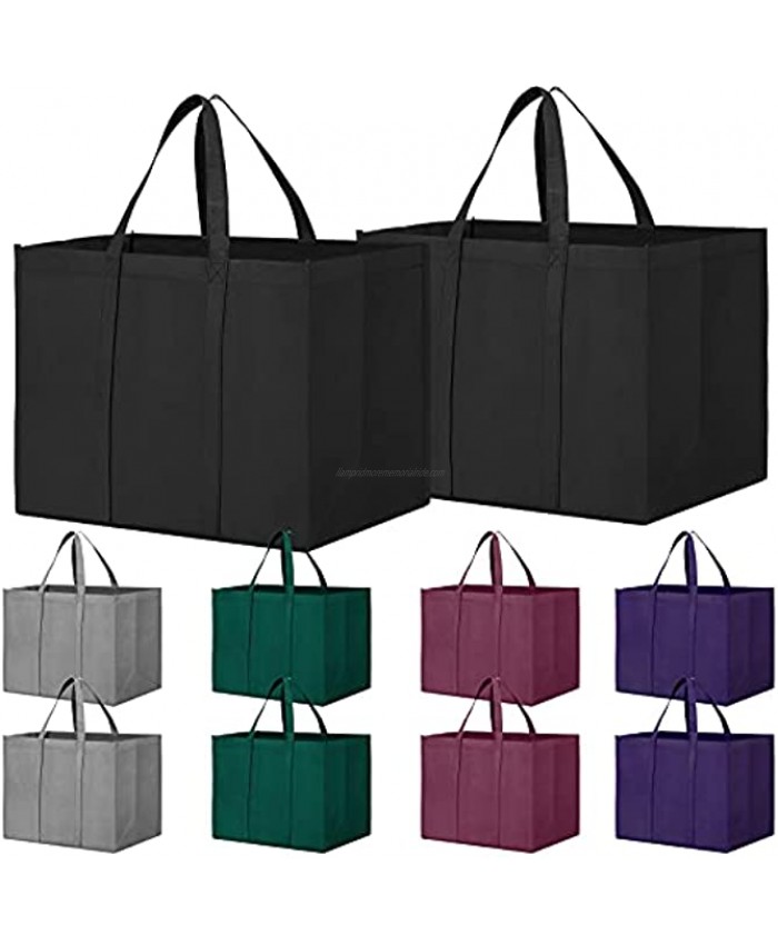 WISELIFE Reusable Grocery Shopping Bags 10 Pack Large Foldable Tote Bags Bulk,Eco Produce Bags with Long Handle for Shopping Groceries Clothes5 Assorted Colors